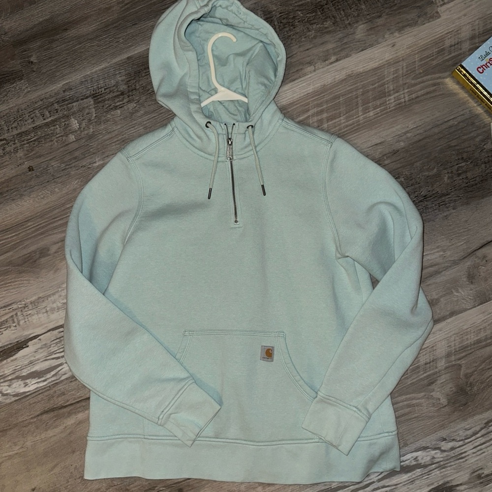 Carhartt Hoodie Women's Medium Hooded Sweatshirt Pink Workwear half zip
